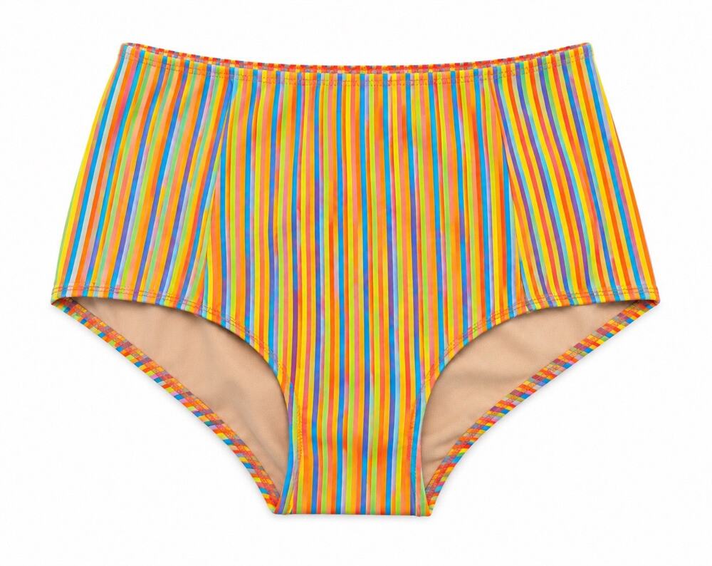 Kortni Jeane Multicolor Rainbow Stripe High-Waist Bikini Bottoms
